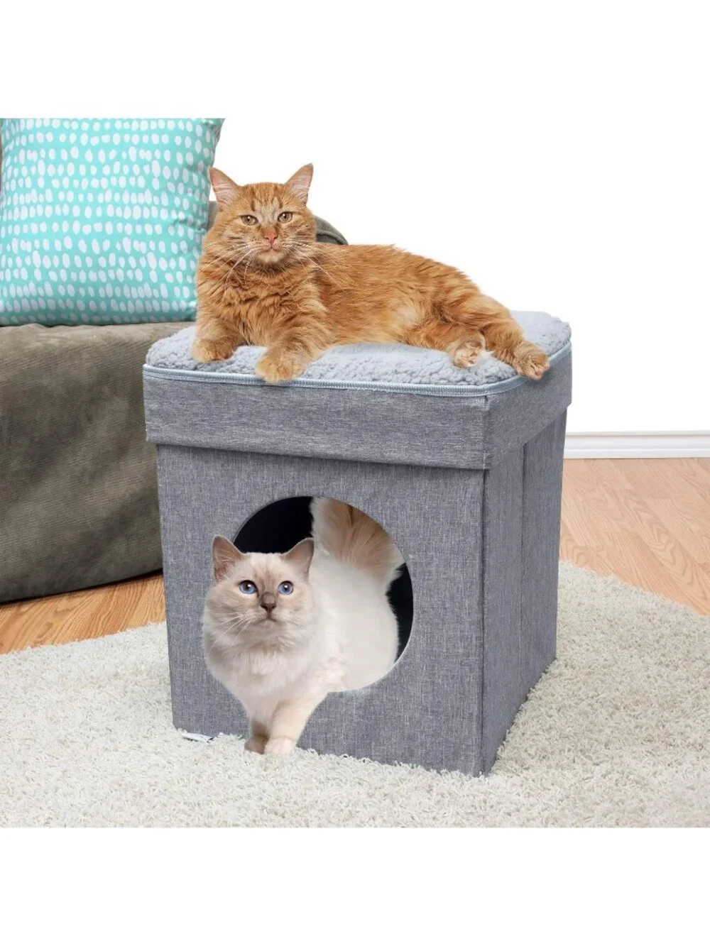 New Large Cat Bed Stackable Cat Cube, Indoor House & Condo with Scratcher - Grey